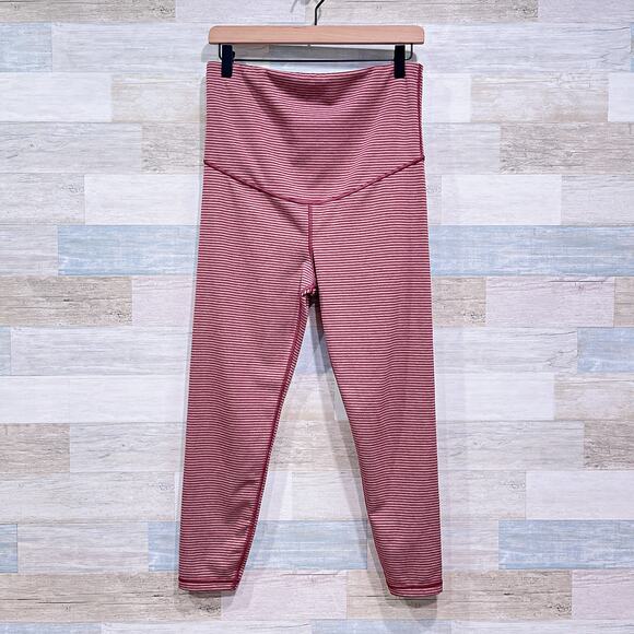 GapFit Maternity Full Panel Propel 7/8 Leggings Red Stripe Eclipse Womens Medium - Picture 1 of 8
